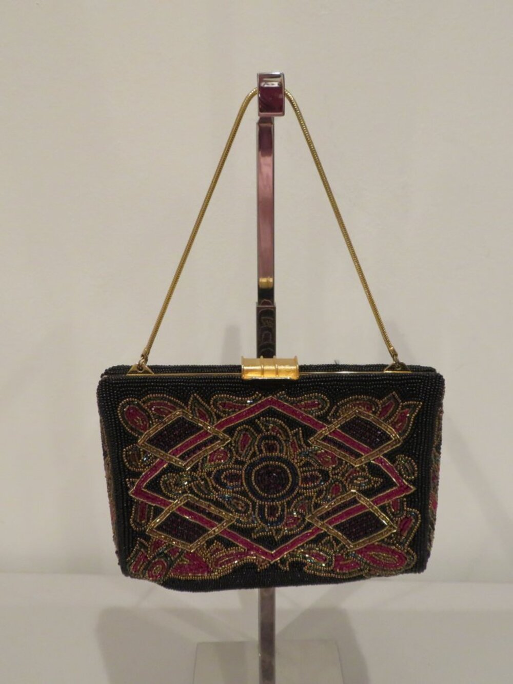 Walborg Black Red Iridescent Beaded Ornate Purse - Picture 2 of 16